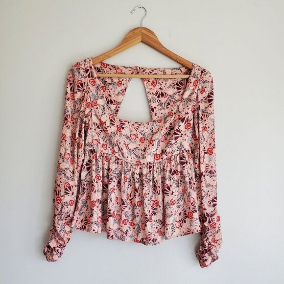 Free People Floral Long Sleeve Polyester Women's Top Key Hole Back Size XS - Picture 2 of 16
